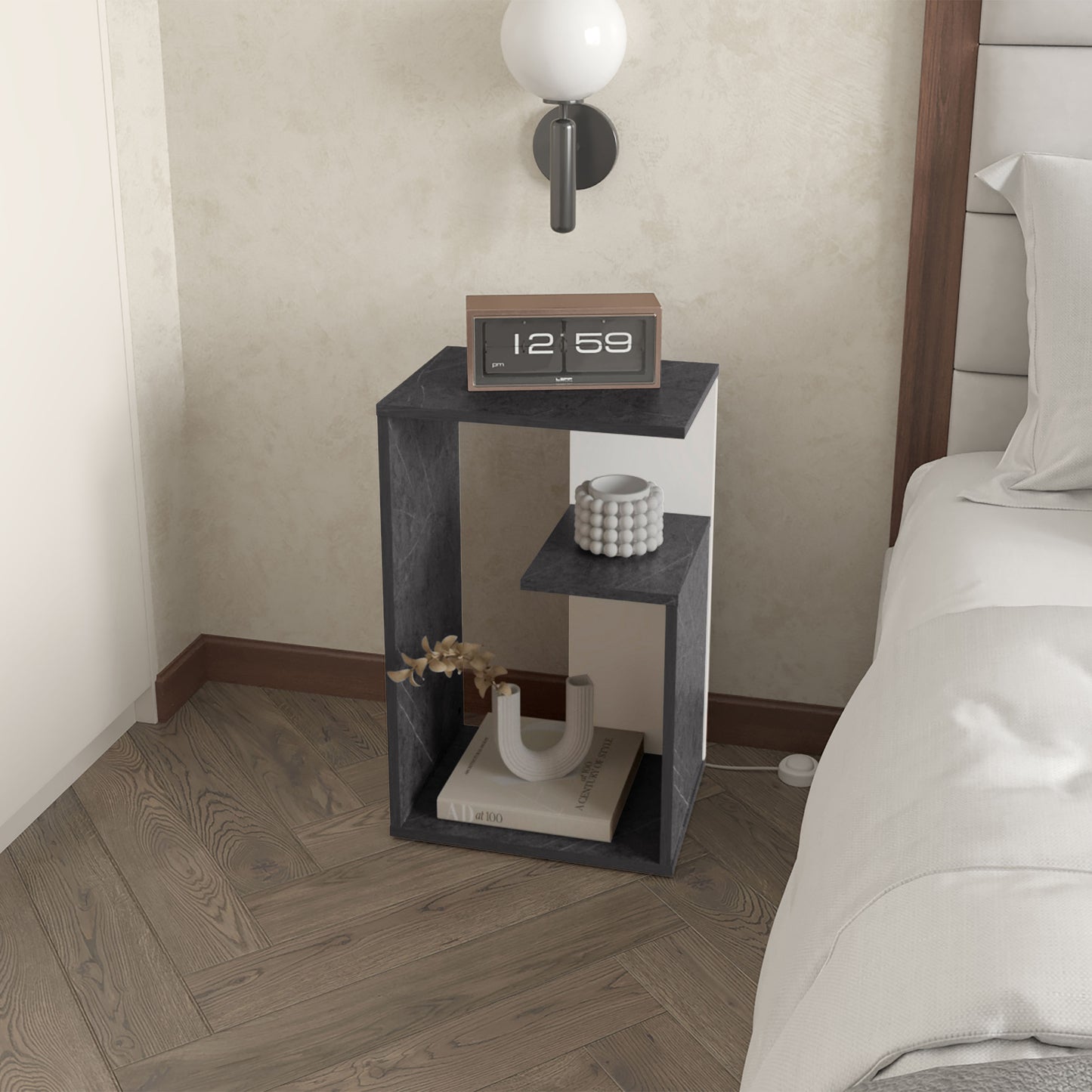 Side Table with Open Storage Compact Design for Living Room Bedroom