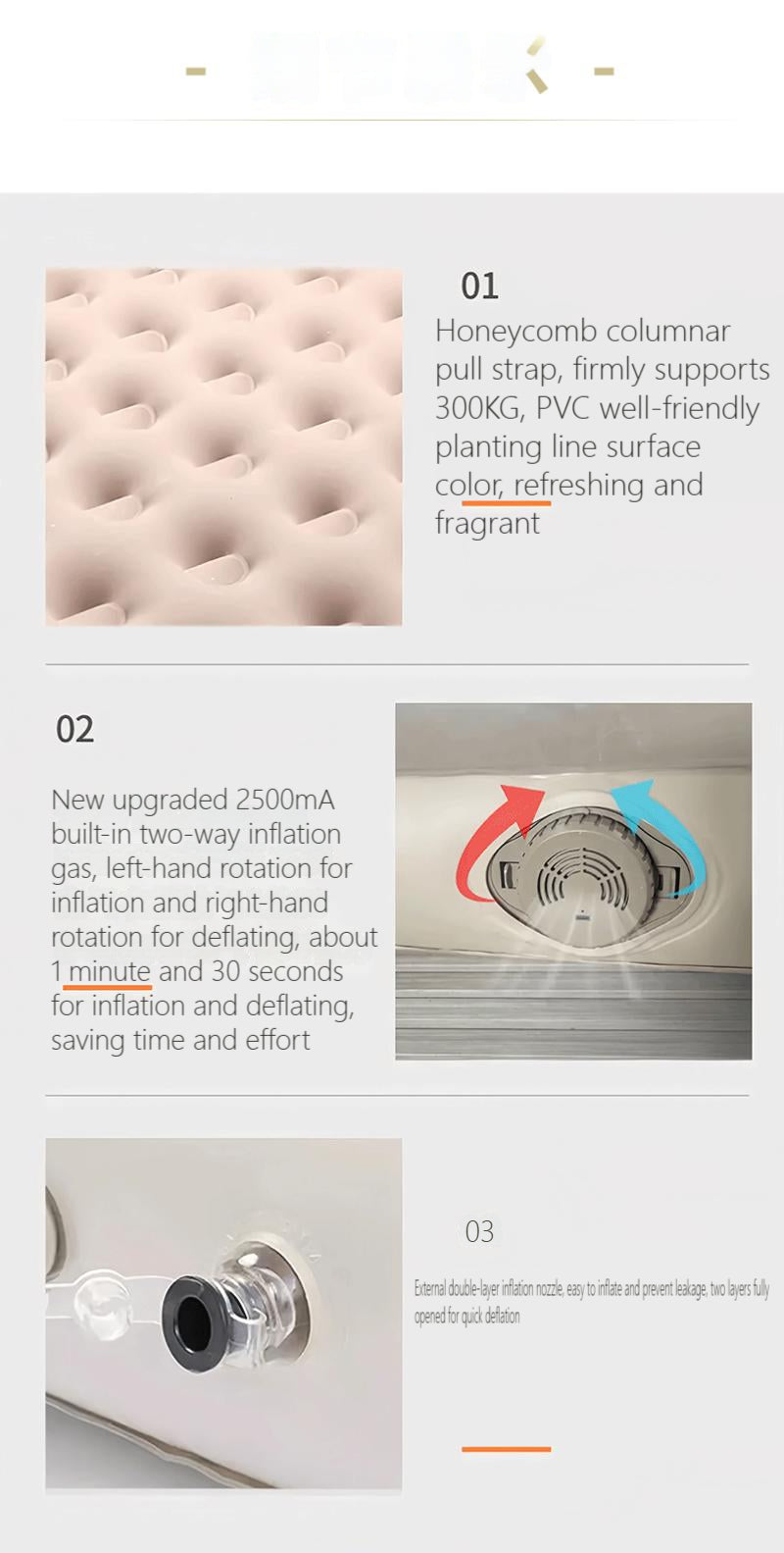 Ljustra Camping Air Bed with Backrest Inflatable Mattress 2 Persons