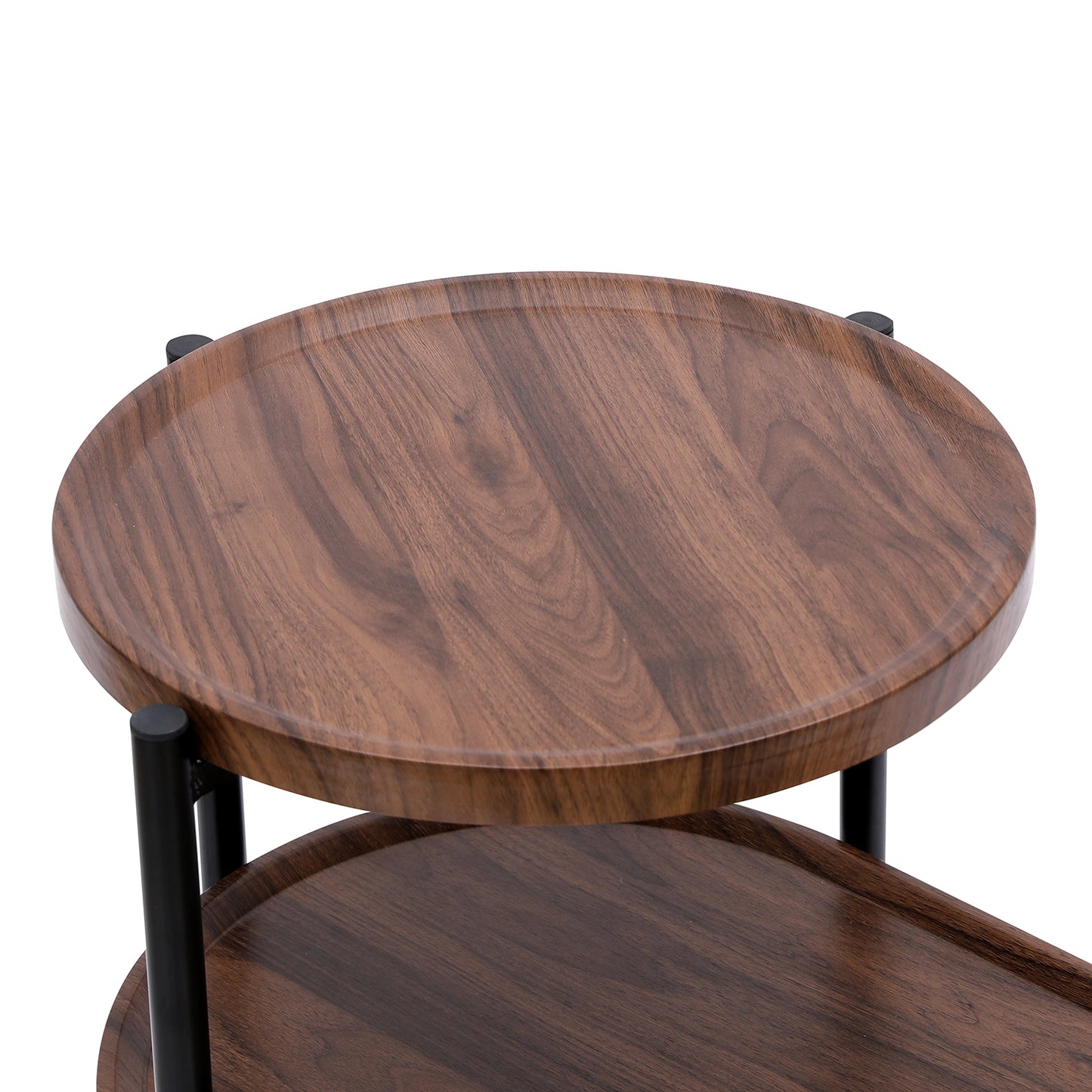 2-Tier End Table Round and Oval Sofa Side Table Overbed Bedside Table for Patio and Living Room Bedroom Medical Food Tray Table