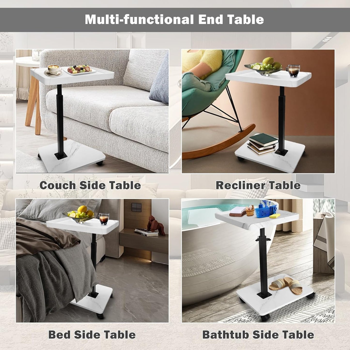 Adjustable Rolling Bedside Table Laptop Desk Portable Sofa Tray Cart