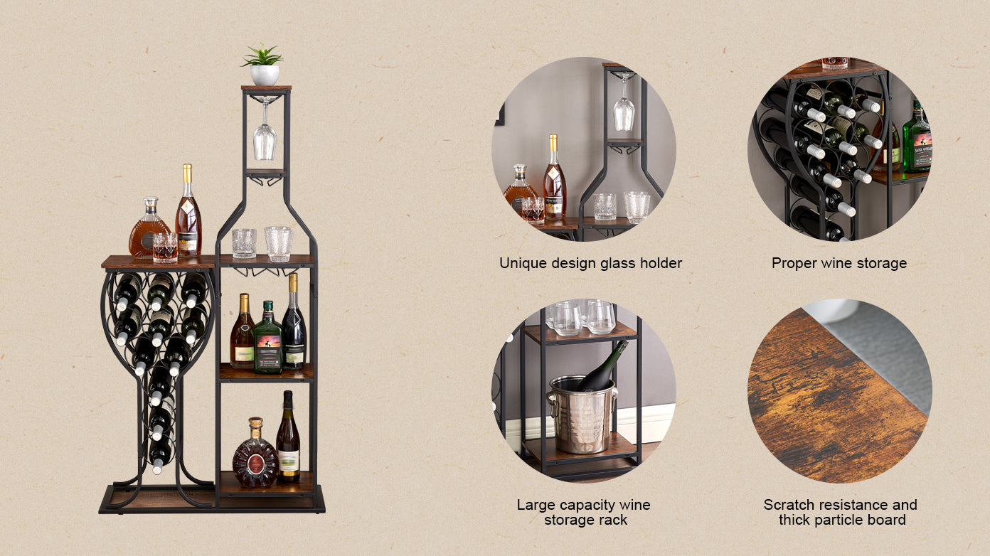 11 Bottle Wine Rack Freestanding 5 Tier with Glass Holder and Storage