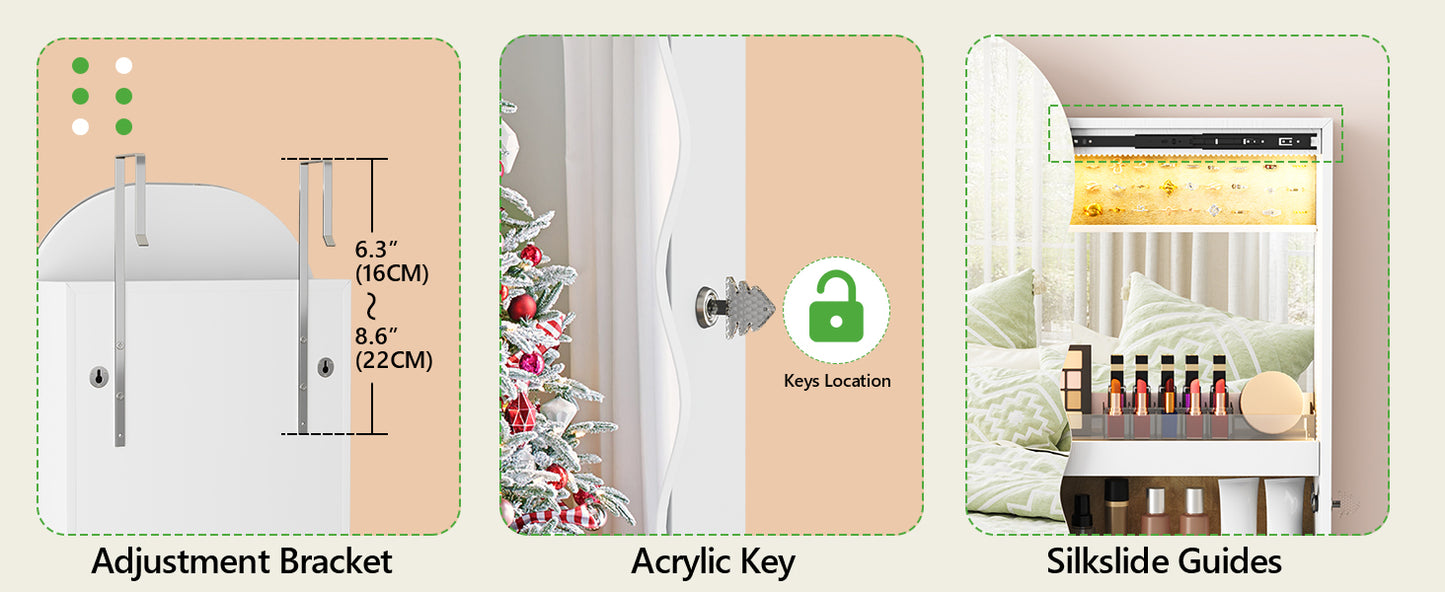 Ljustra Jewelry Armoire with LED Lights Lockable Hanging Organizer Cabinet