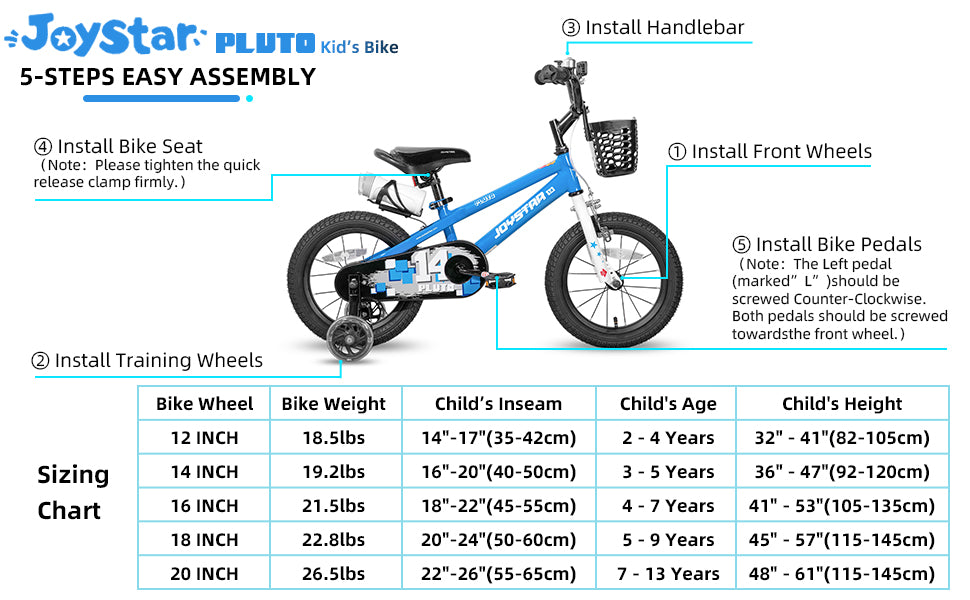 Ljustra Kids Bike with Light Up Training Wheels for Ages 3-12 Years