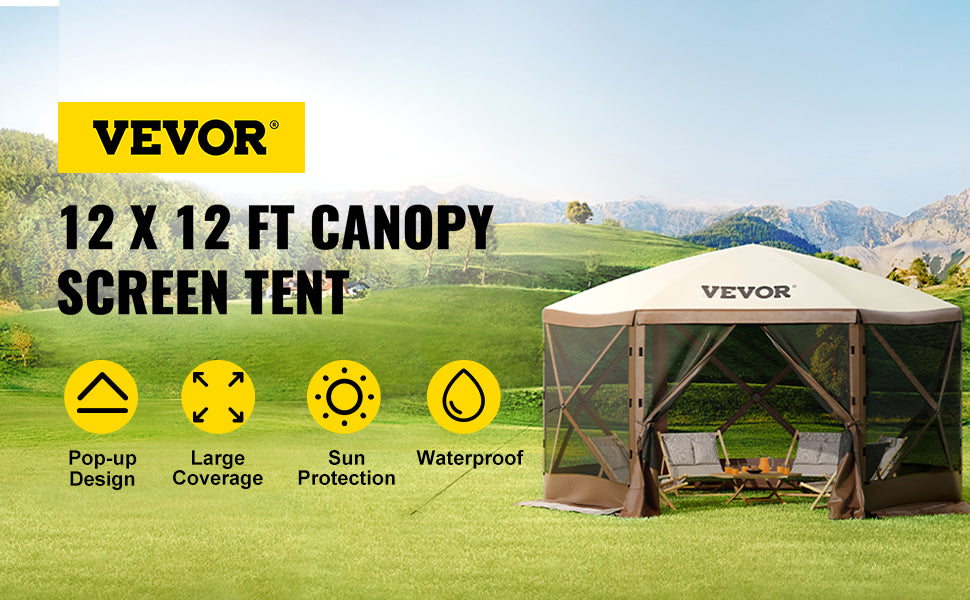 VEVOR Pop-up Camping Gazebo 12x12 10x10 Tent Canopy Outdoor Shelter