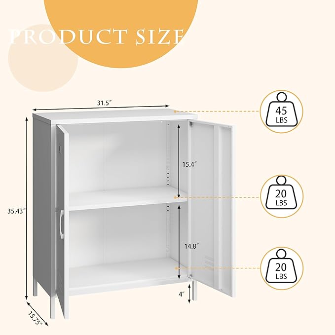 Metal Storage Cabinet 2 Door Steel Locker Sideboard Buffet Console Table