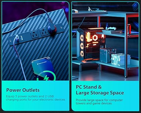 L Shaped Gaming Computer Desk with Power Outlets Corner Desk Small Space