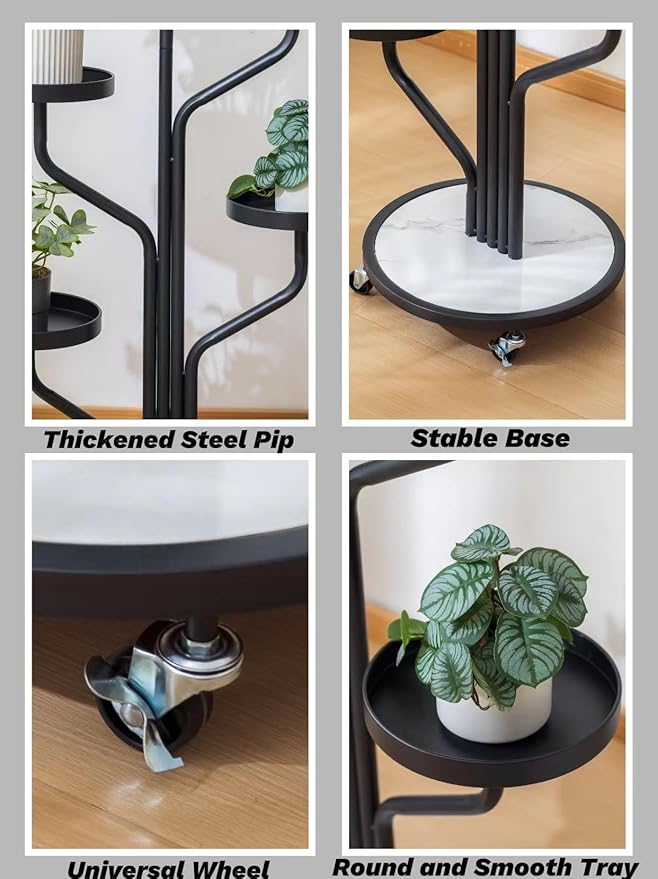 5 Tier Indoor Plant Stand Rolling Metal Shelf Wrought Iron Display