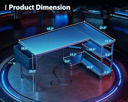 L Shaped Gaming Computer Desk with Power Outlets Corner Desk Small Space
