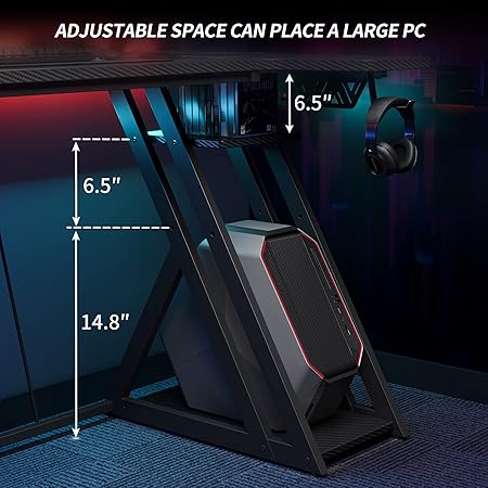 Aurora Gaming Desk L Shaped with LED Lights Power Outlets Storage Shelves