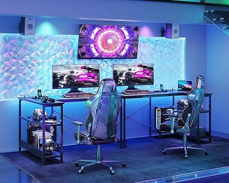 L Shaped Gaming Computer Desk with Power Outlets Corner Desk Small Space