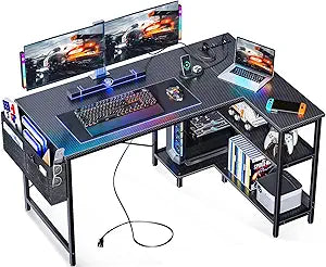 L Shaped Gaming Computer Desk with Power Outlets Corner Desk Small Space