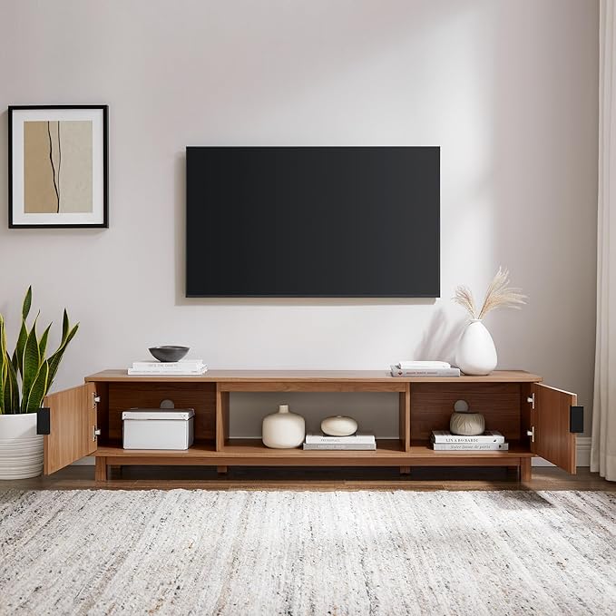 Walton Modern Fluted-Door TV Stand Low Profile for TVs Up to 80 Inch