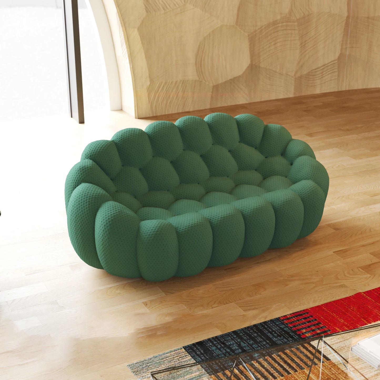 Ljustra Modern Comfy Floor Couch Lazy Sofa 3D Honeycomb Curved Loveseat