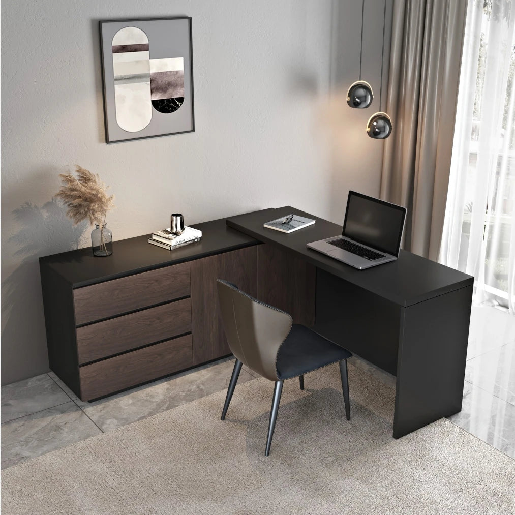 Multifunctional Expandable Desk with Drawers Modern Office Furniture