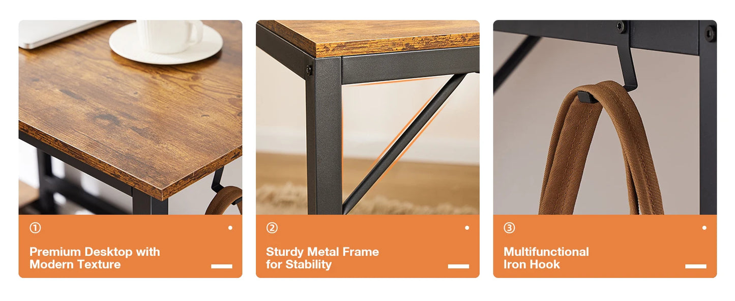 Ljustra 55 Inch Computer Desk With Drawers Home Office Writing Desk