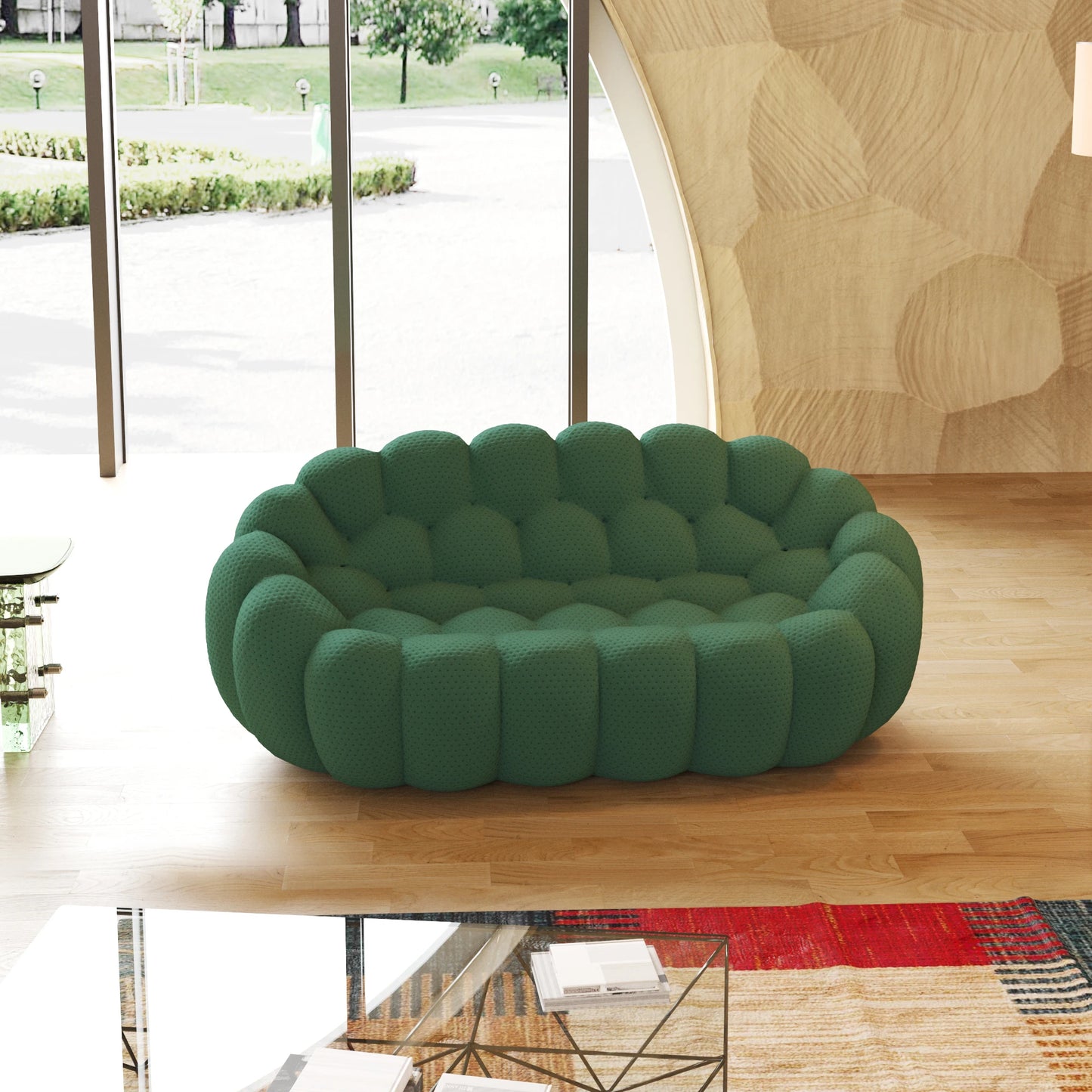 Ljustra Modern Comfy Floor Couch Lazy Sofa 3D Honeycomb Curved Loveseat