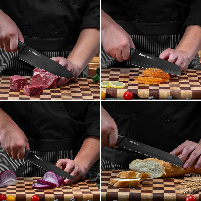 15PCS Knife Set with Sharpener Block German Stainless Steel Dishwasher Safe