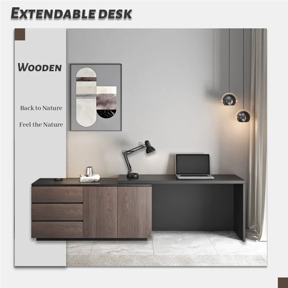 Multifunctional Expandable Desk with Drawers Modern Office Furniture
