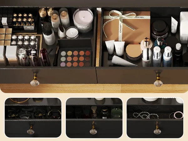 Ljustra Vanity Table Set with 4 Drawers Charging Station LED Mirror