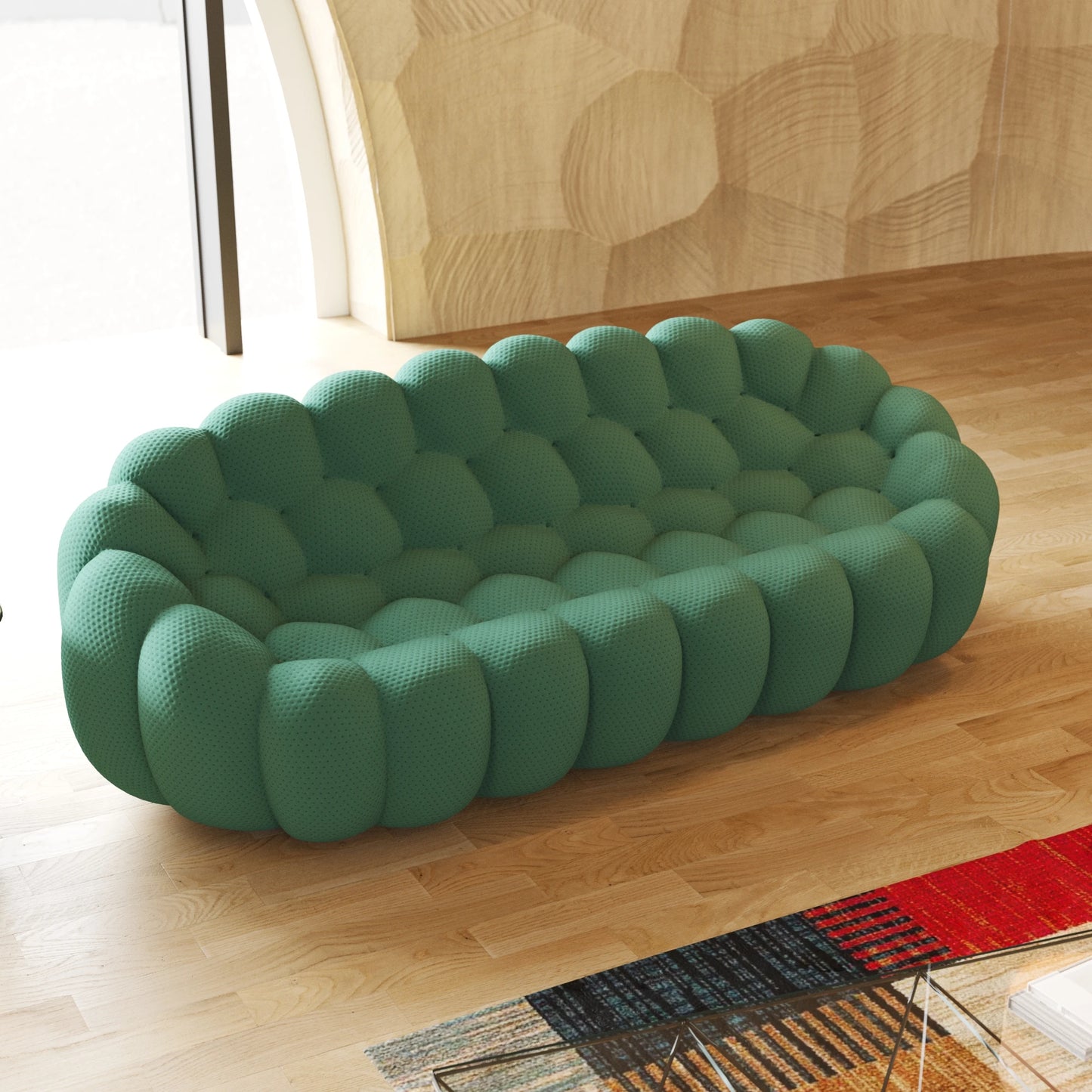 98.43 Inch Comfortable Curved Couch 3D Honeycomb Shape Sofa