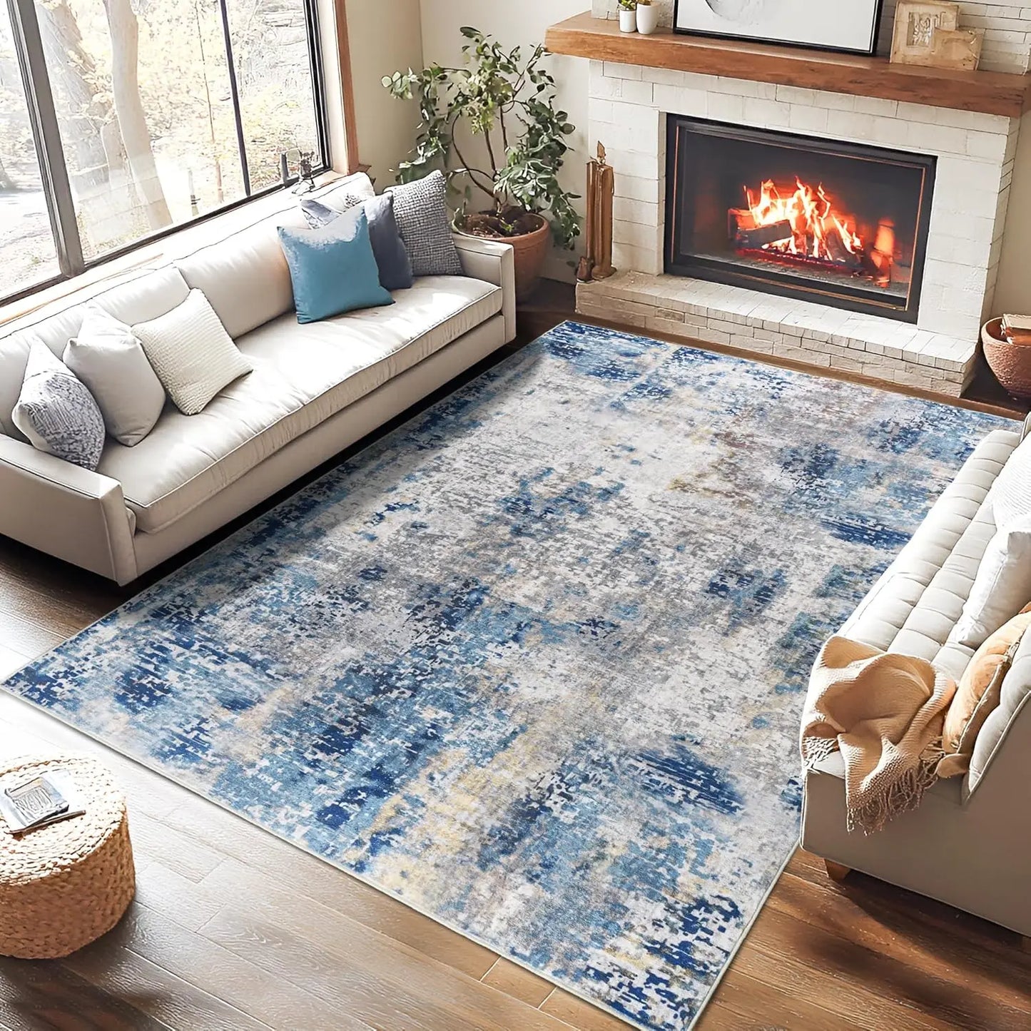 Large Modern Abstract Area Rug Boho Vintage Machine Washable Non Slip
