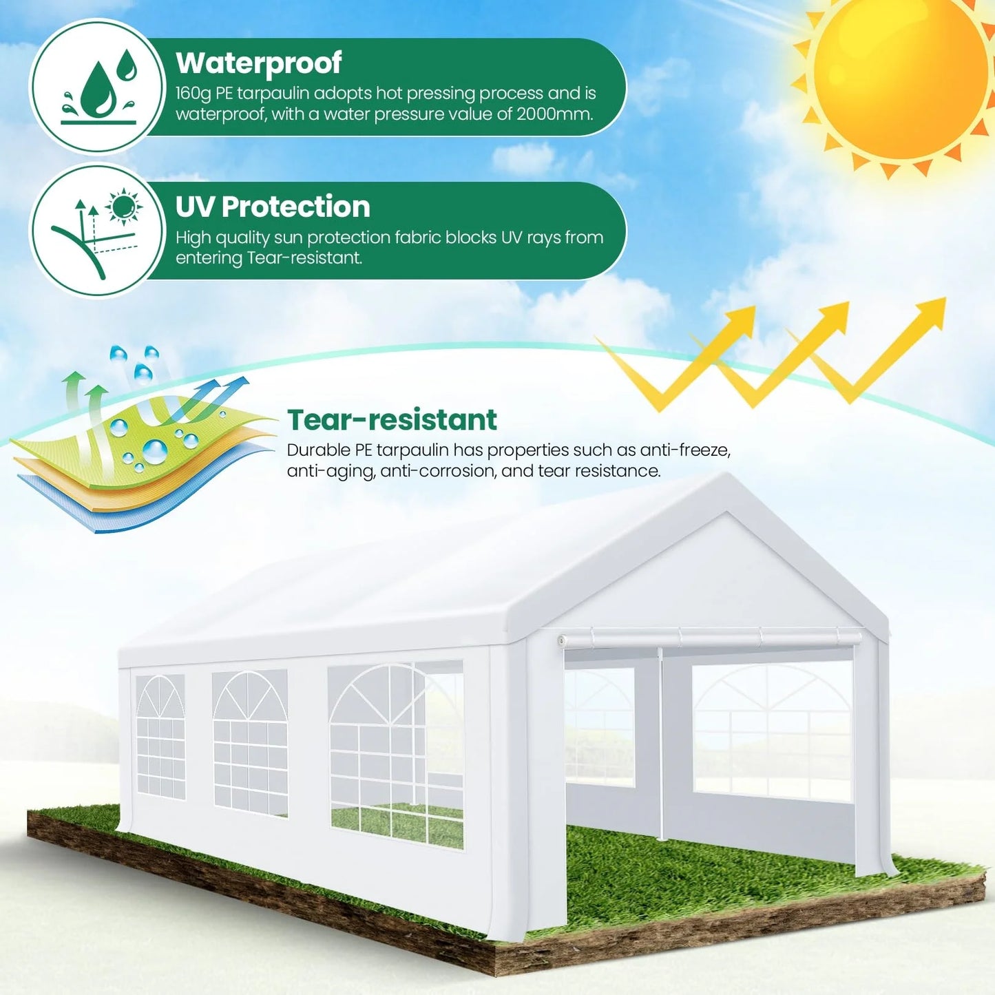 10x20ft Heavy Duty Party Tent Canopy Waterproof Wedding Event Tent