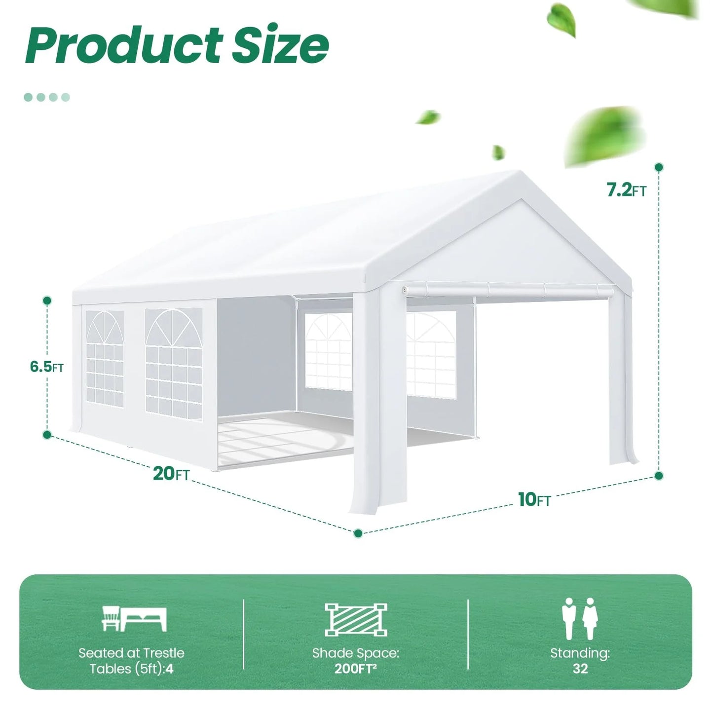 10x20ft Heavy Duty Party Tent Canopy Waterproof Wedding Event Tent