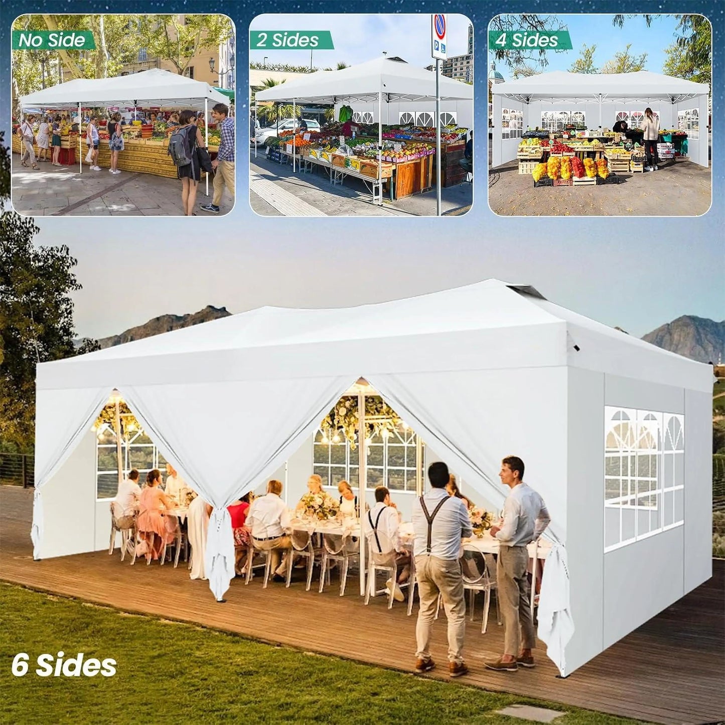 10x20ft Commercial Grade Canopy Tent with Quick-Lock System & Walls