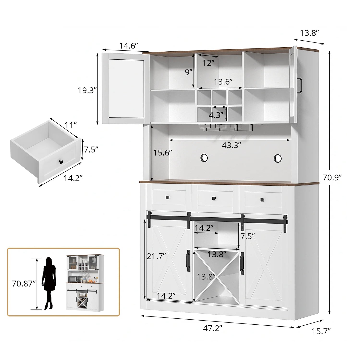 Ljustra Farmhouse Bar Cabinet Sliding Barn Door Storage Buffet
