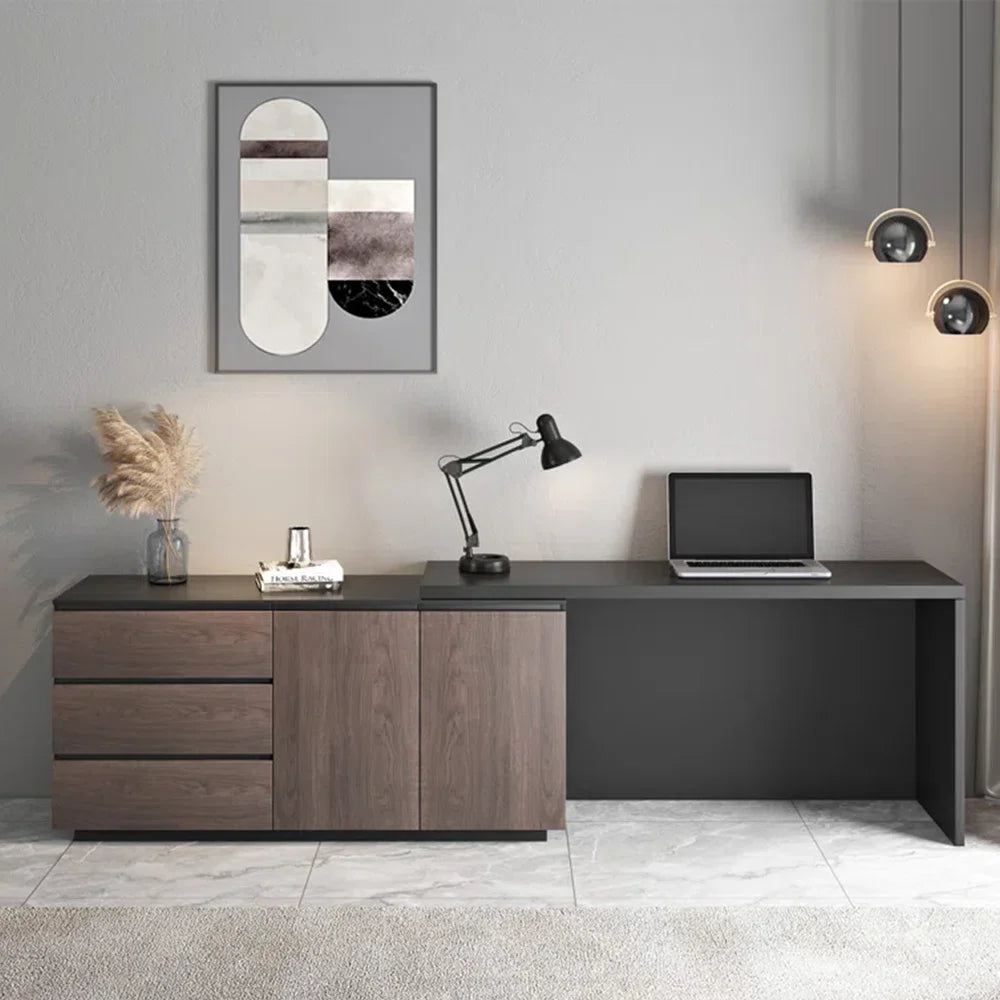 Multifunctional Expandable Desk with Drawers Modern Office Furniture