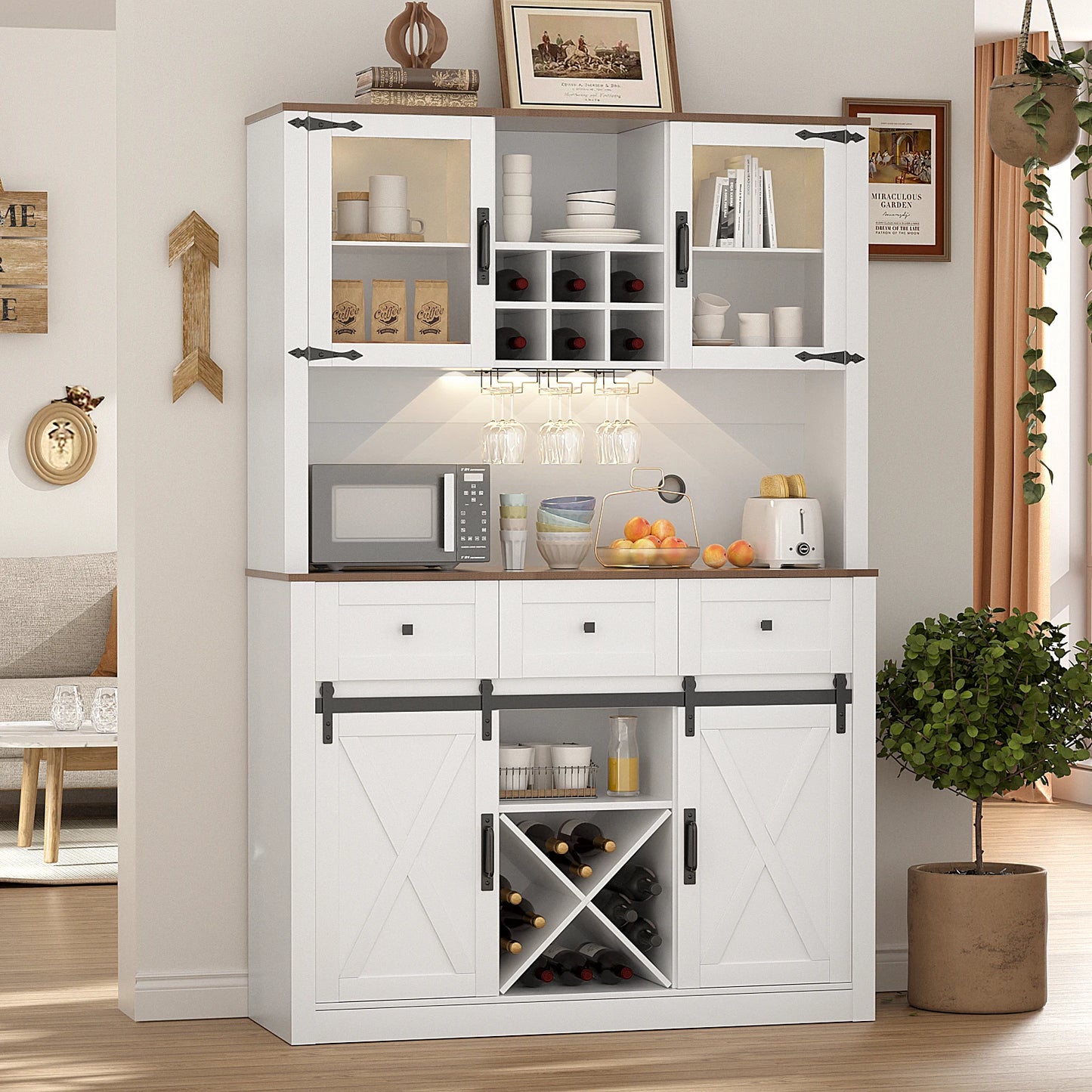 Ljustra Farmhouse Bar Cabinet Sliding Barn Door Storage Buffet