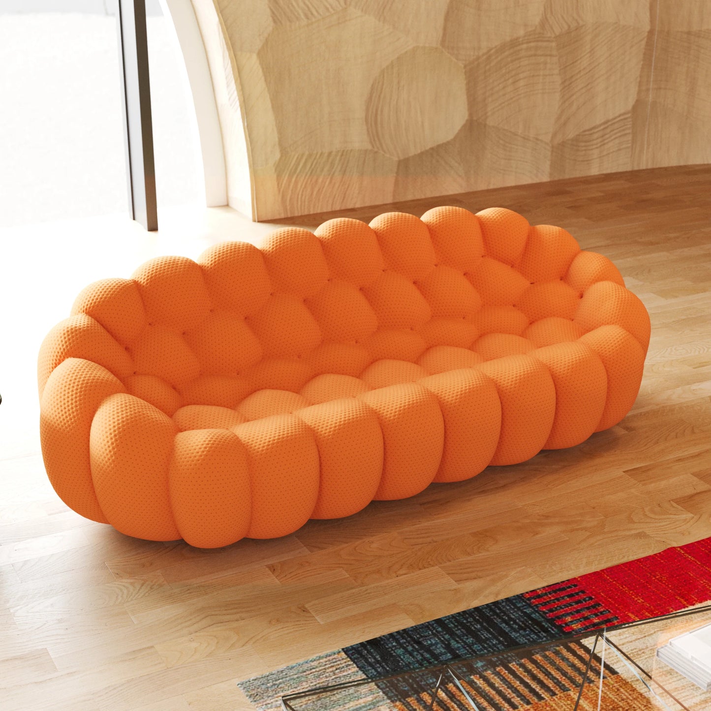 98.43 Inch Comfortable Curved Couch 3D Honeycomb Shape Sofa