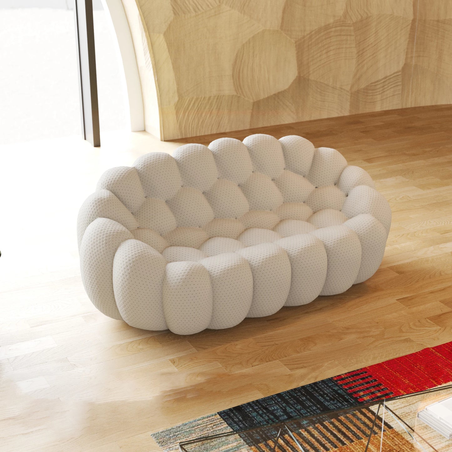 Ljustra Modern Comfy Floor Couch Lazy Sofa 3D Honeycomb Curved Loveseat