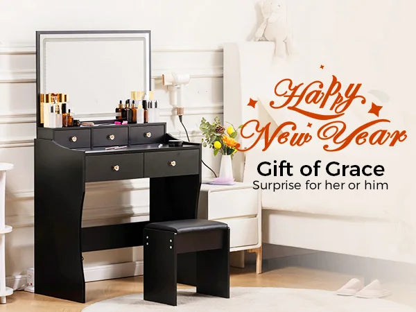 Ljustra Vanity Table Set with 4 Drawers Charging Station LED Mirror