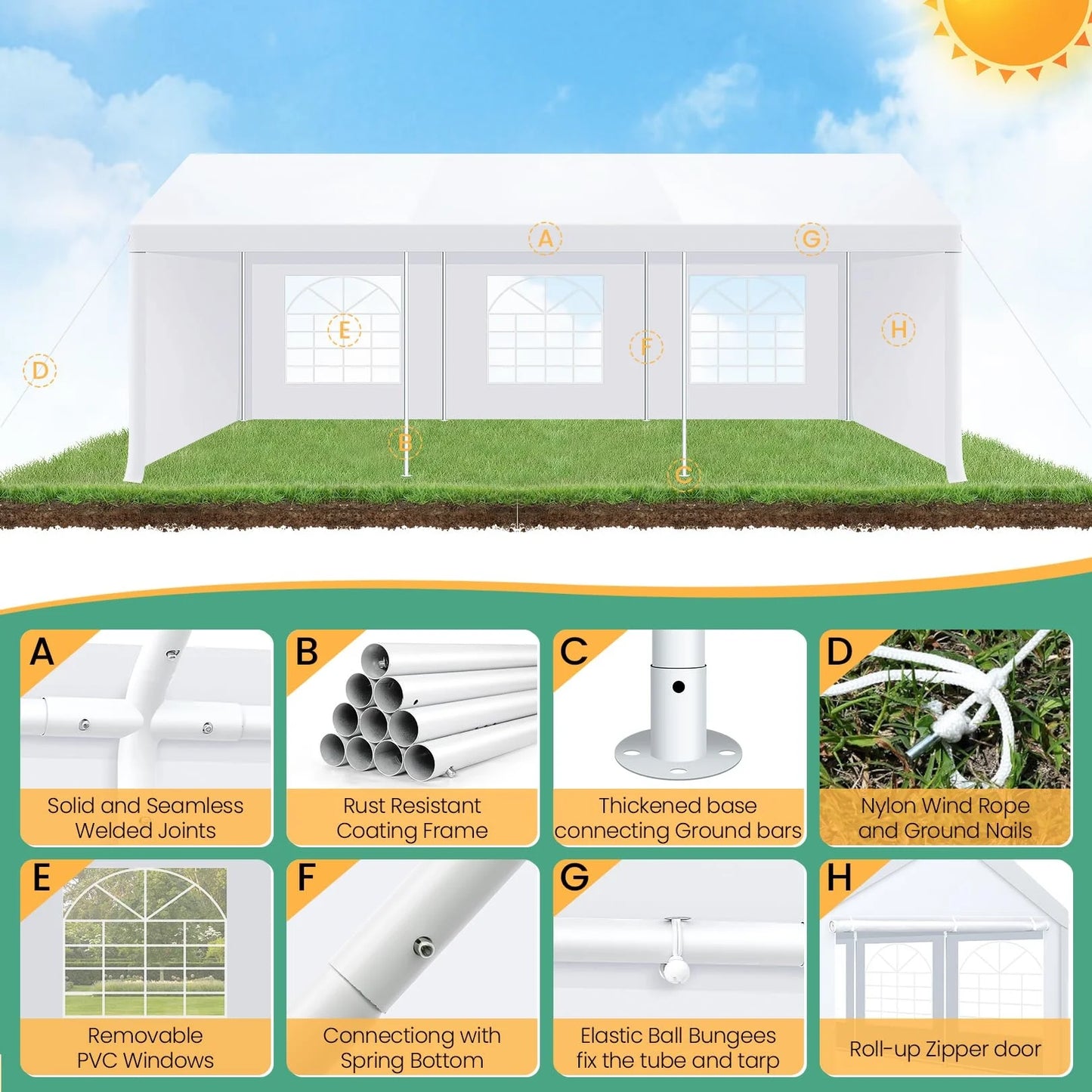 10x20ft Heavy Duty Party Tent Canopy Waterproof Wedding Event Tent