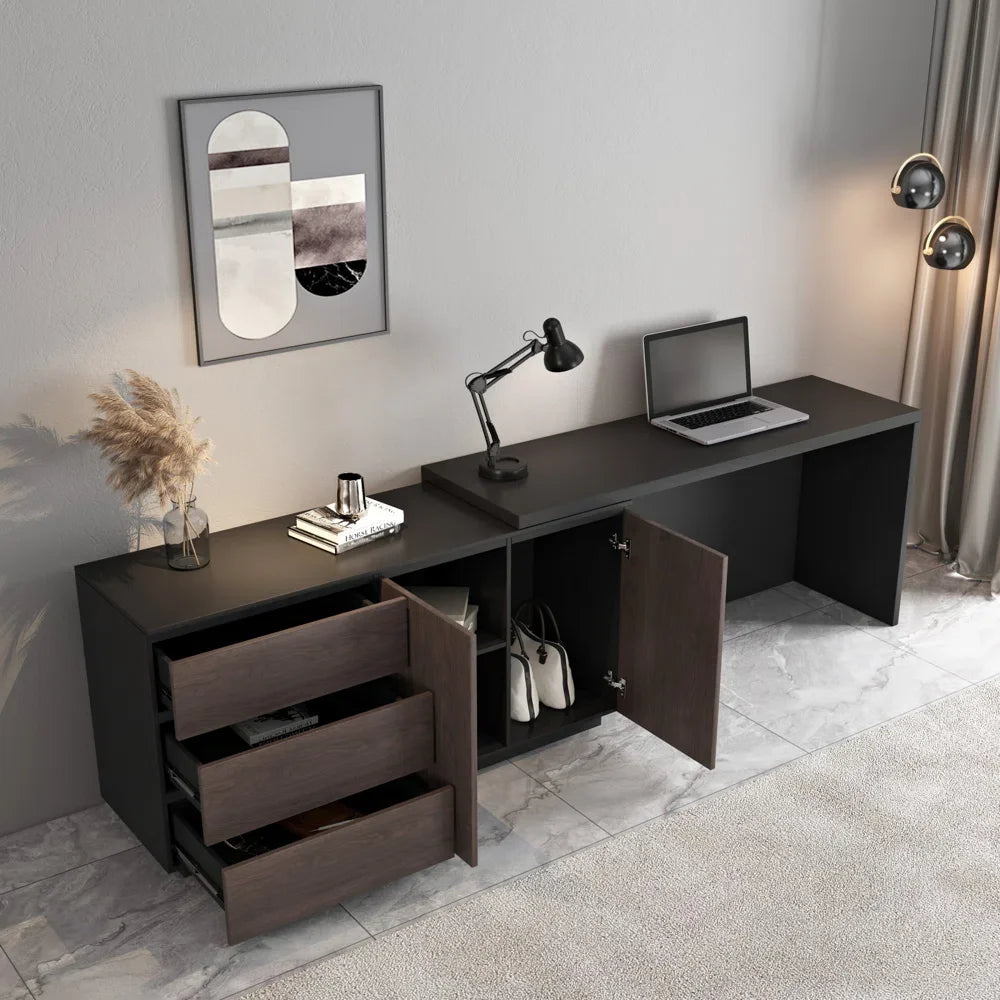 Multifunctional Expandable Desk with Drawers Modern Office Furniture