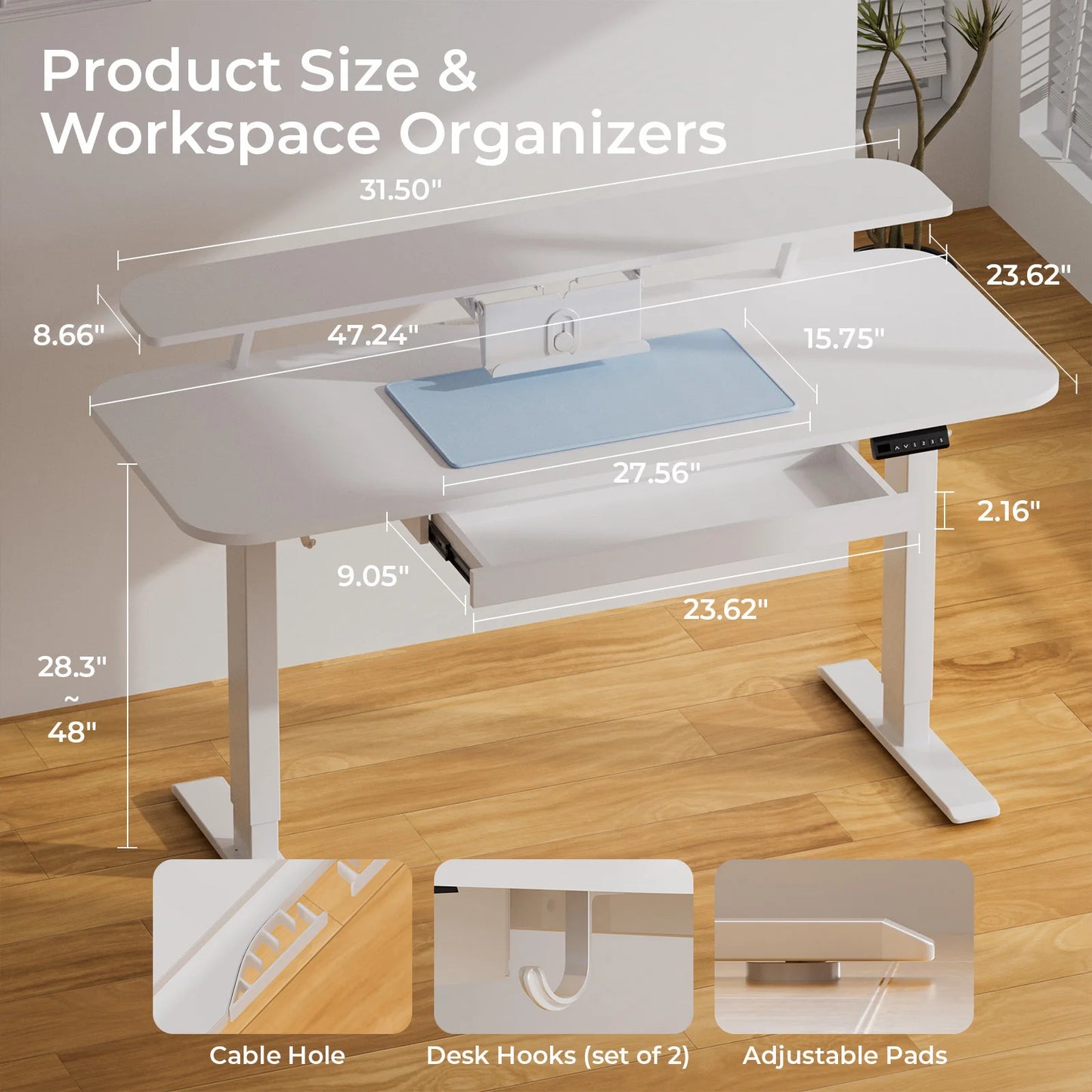 Electric Standing Desk with Drawers Adjustable Ergonomic Home Office