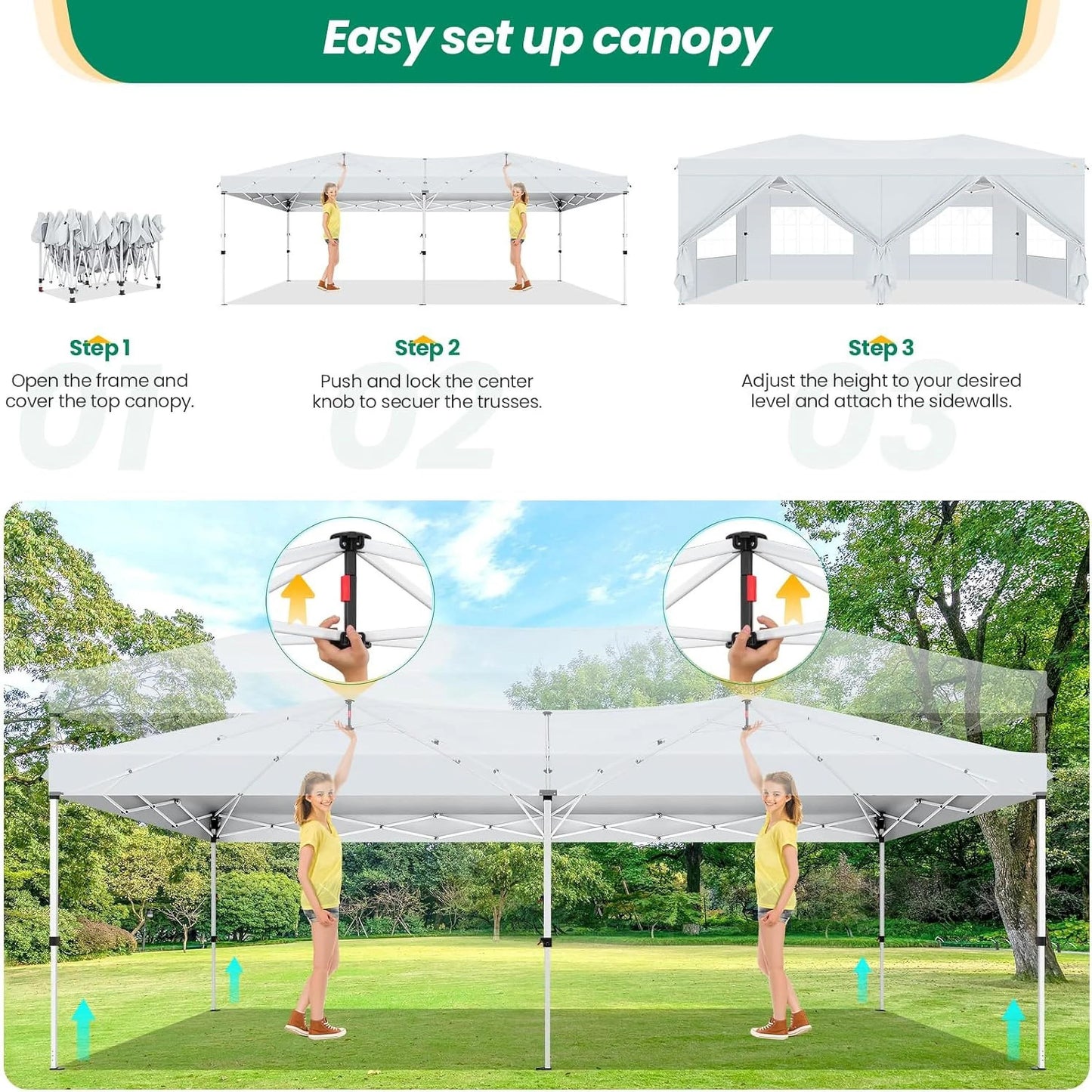 10x20ft Commercial Grade Canopy Tent with Quick-Lock System & Walls