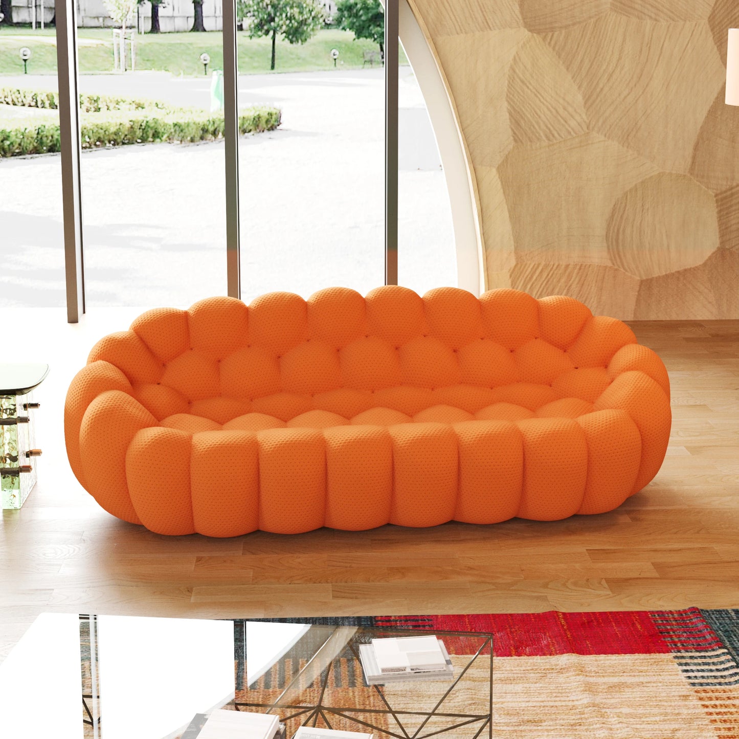 98.43 Inch Comfortable Curved Couch 3D Honeycomb Shape Sofa