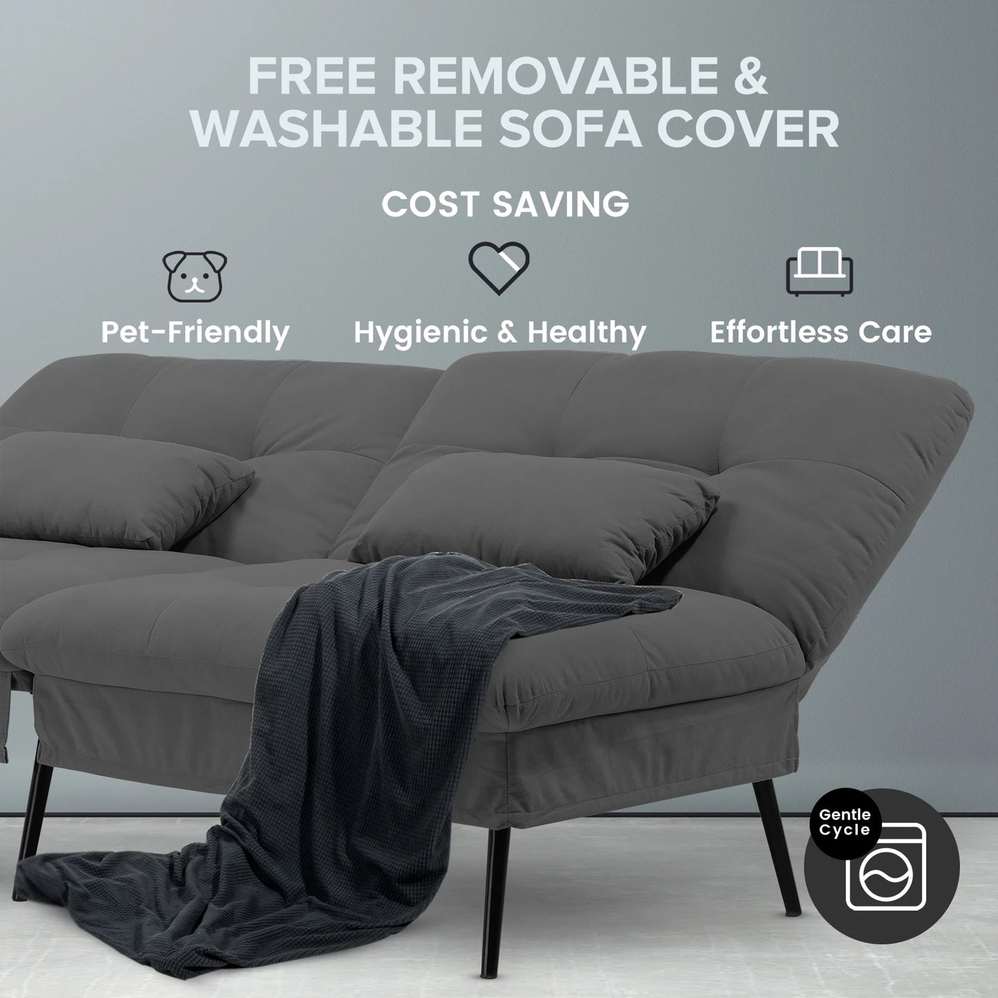 Ljustra Convertible Futon Sofa Bed Modern Adjustable Backrest Living Room