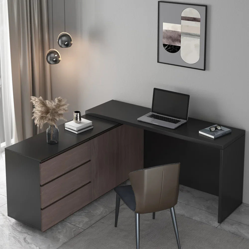 Multifunctional Expandable Desk with Drawers Modern Office Furniture
