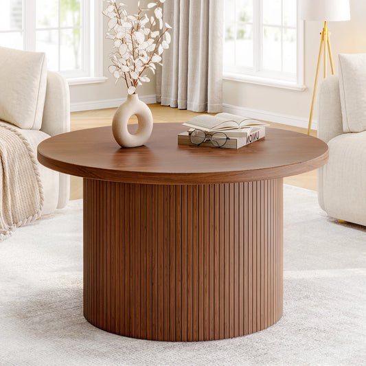 Ljustra 31.5 Inch Round Coffee Table Mid Century Modern Tambour Design