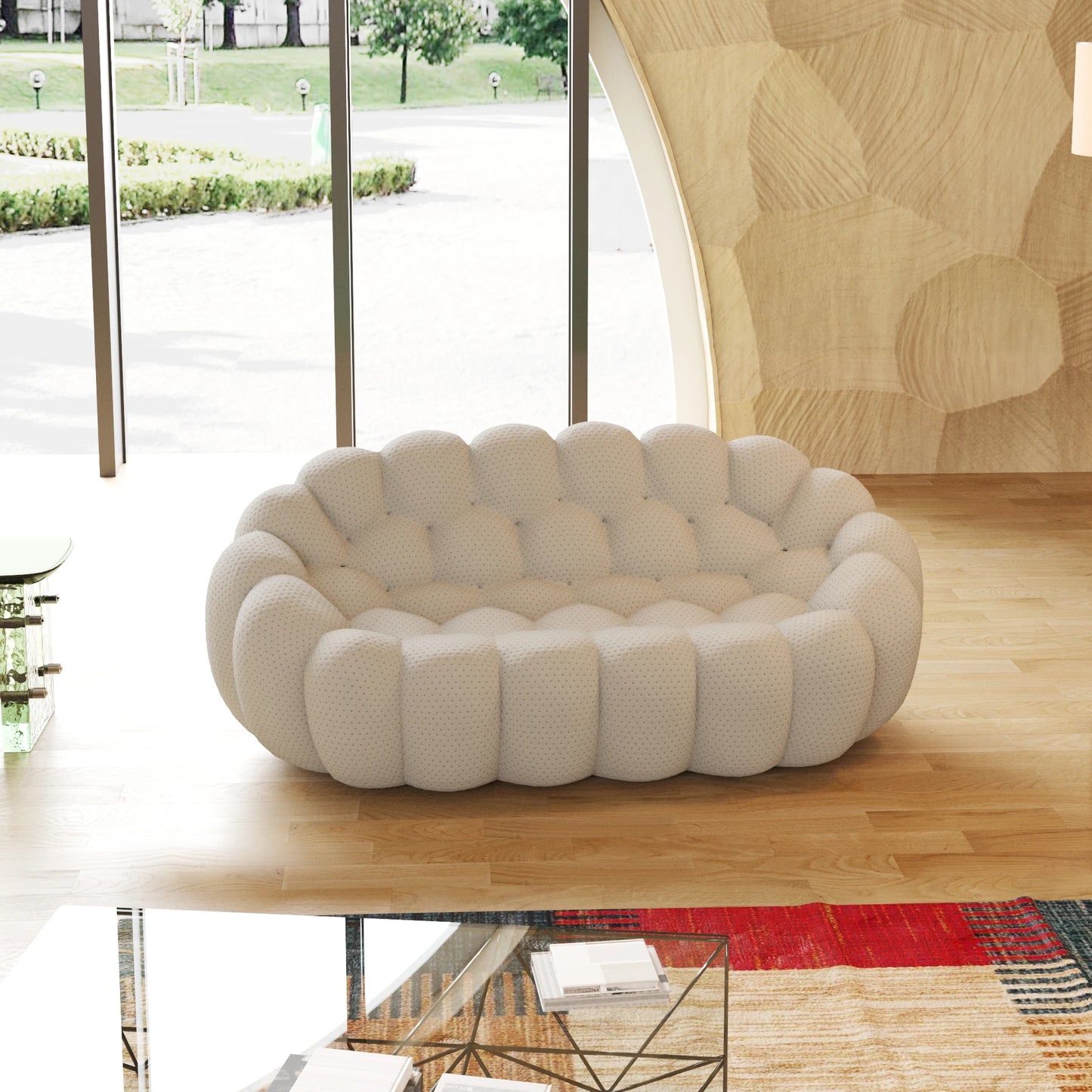 Ljustra Modern Comfy Floor Couch Lazy Sofa 3D Honeycomb Curved Loveseat