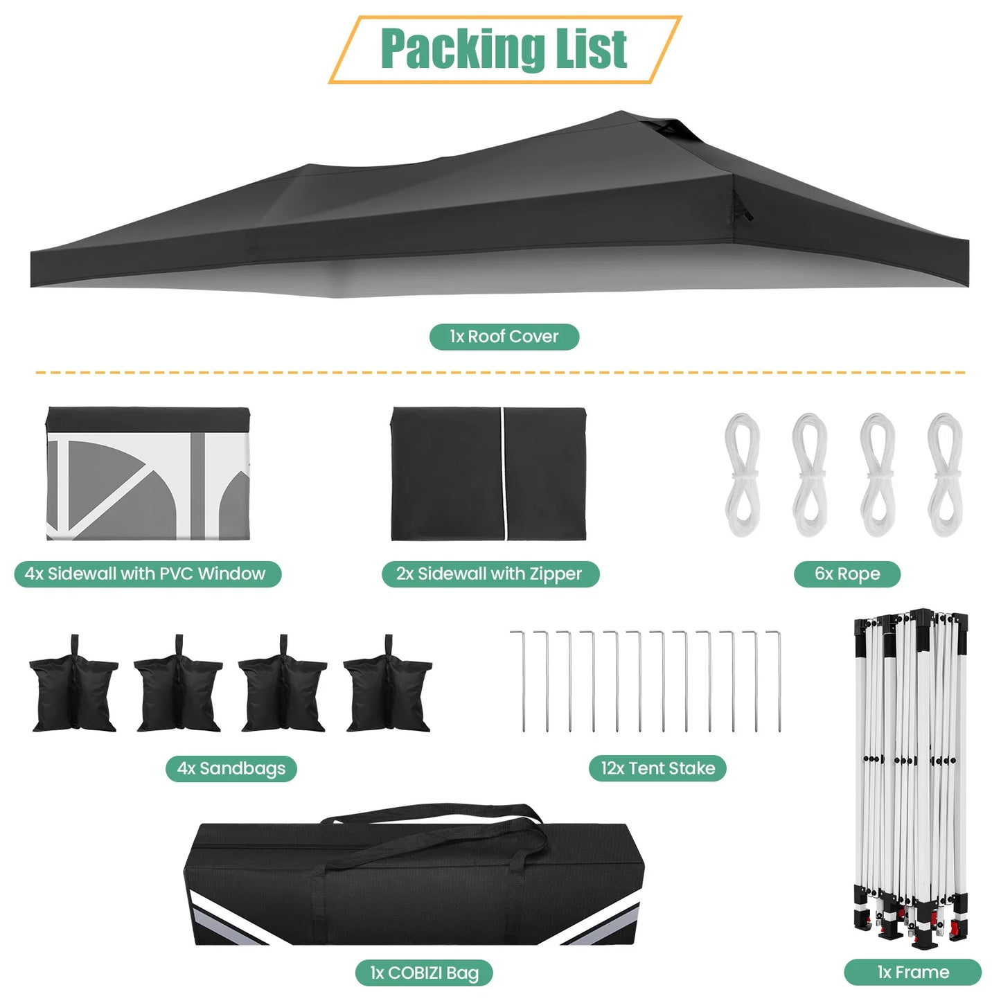 10x20ft Commercial Grade Canopy Tent with Quick-Lock System & Walls