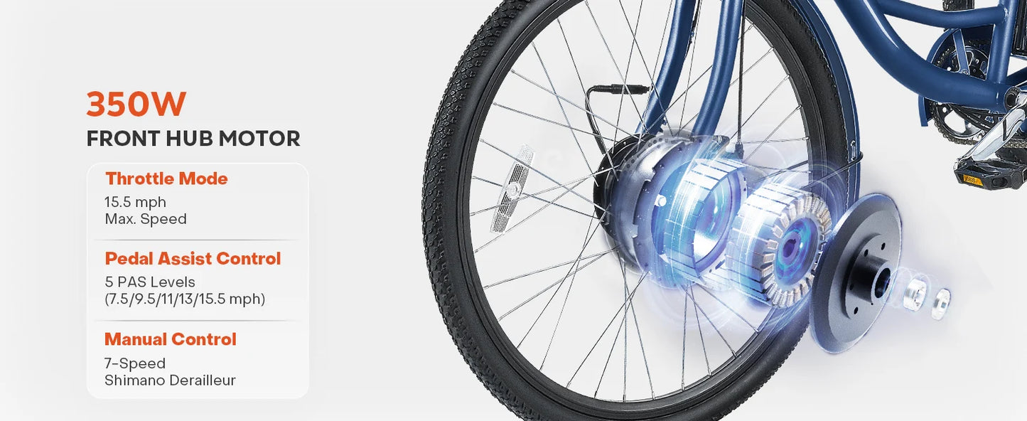 24'' 26'' Electric Tricycle for Adults 350W Motor 7 Speed Trike