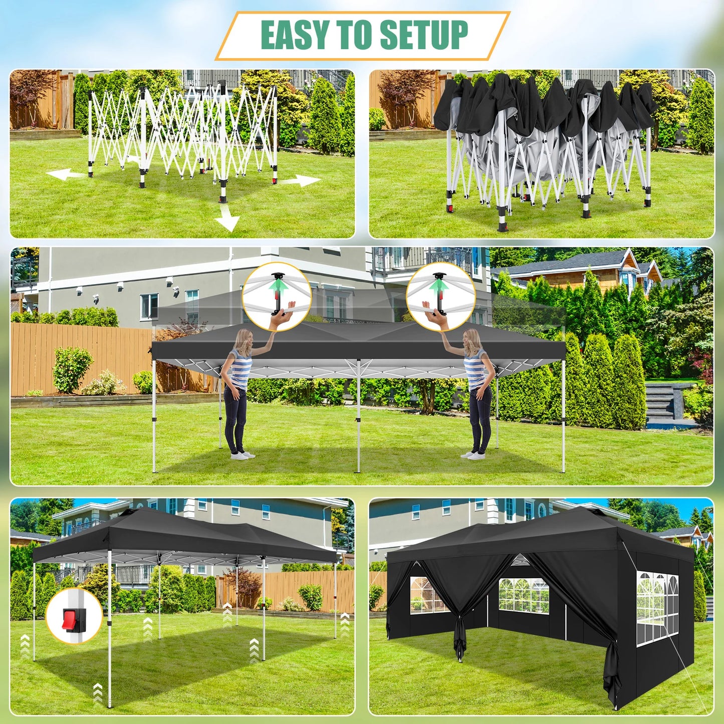 10x20ft Commercial Grade Canopy Tent with Quick-Lock System & Walls