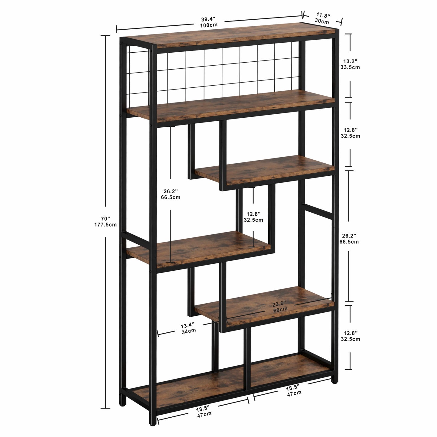 Ljustra 6-Shelf Industrial Etagere Bookcase Open Display Bookshelf
