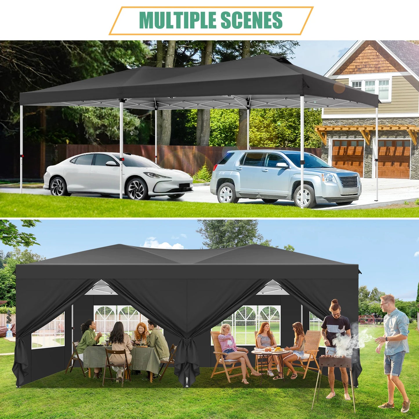 10x20ft Commercial Grade Canopy Tent with Quick-Lock System & Walls