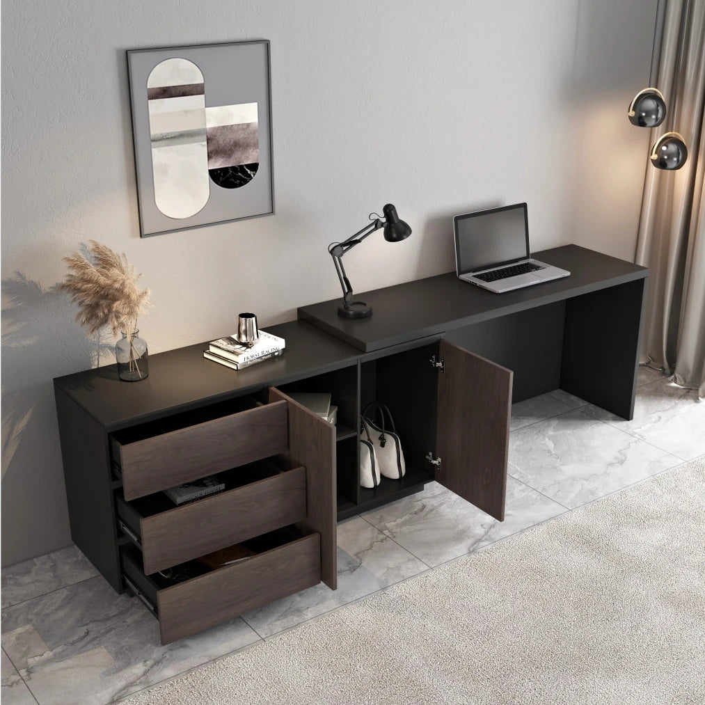 Multifunctional Expandable Desk with Drawers Modern Office Furniture