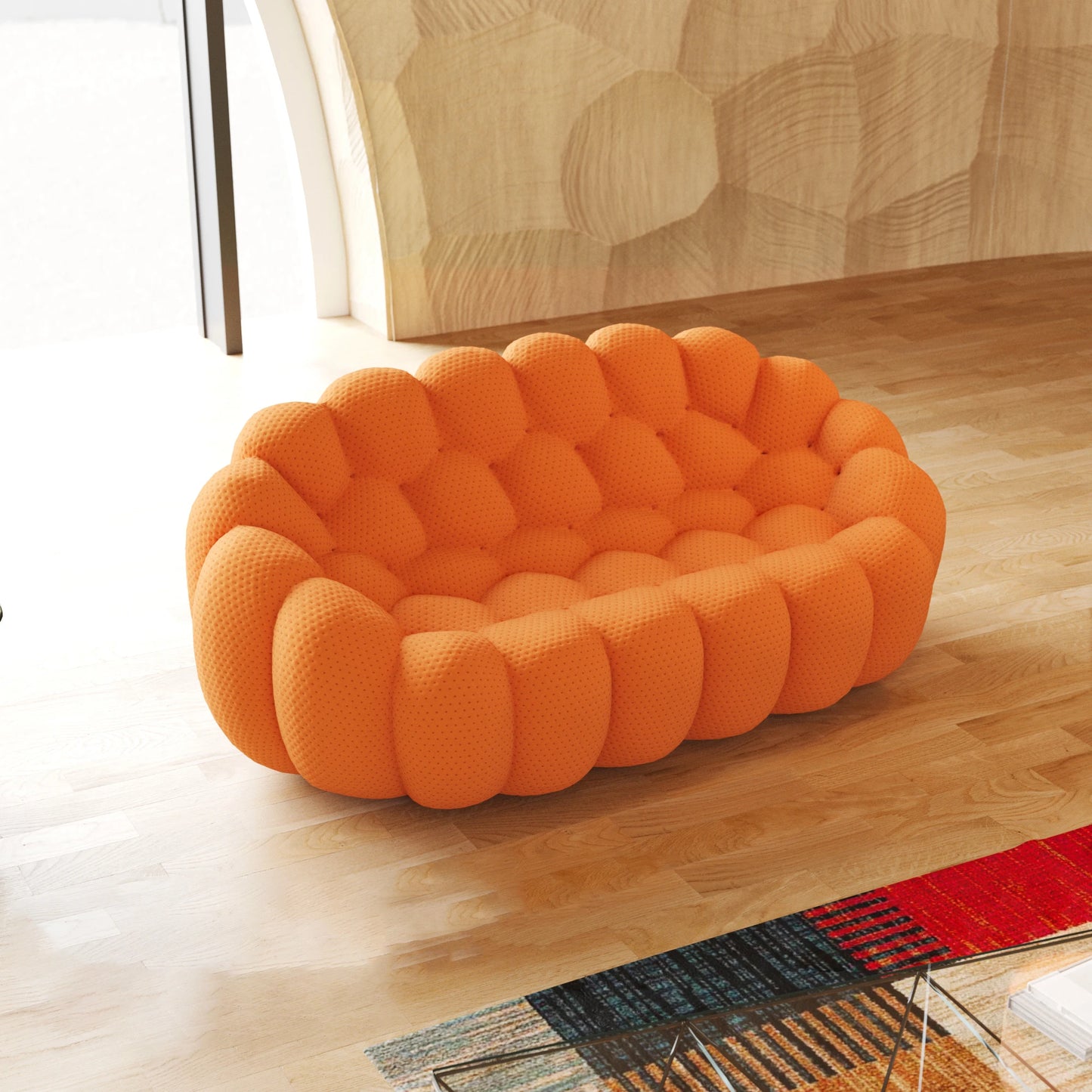 Ljustra Modern Comfy Floor Couch Lazy Sofa 3D Honeycomb Curved Loveseat